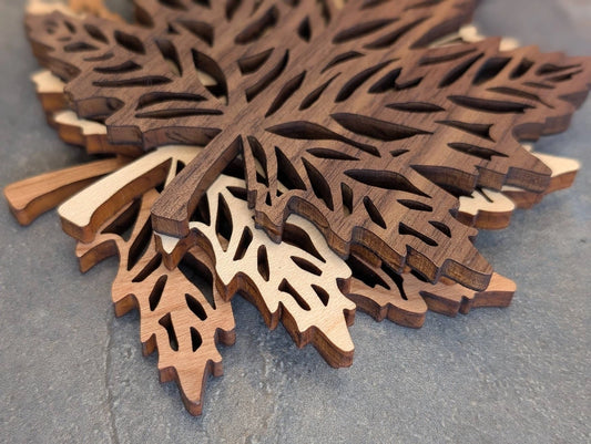 Assorted Hand Carved Maple Leaf Coaster - Set of 4