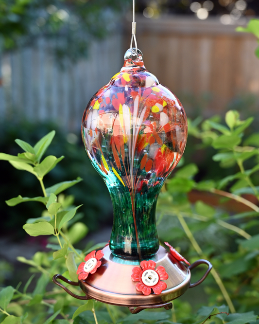 Colour Infusion Glass Hummingbird Feeder