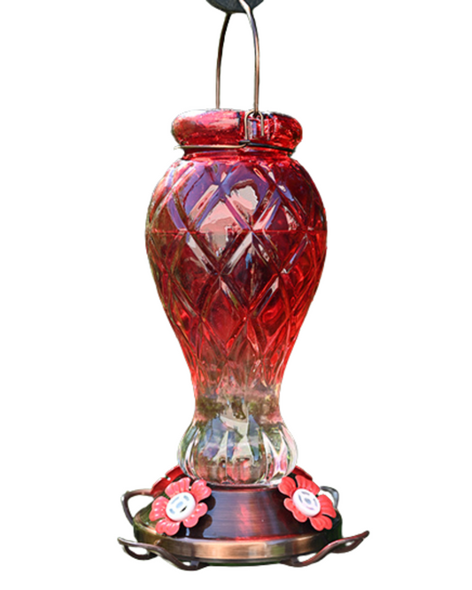 Red Jewel Glass Hummingbird Feeder