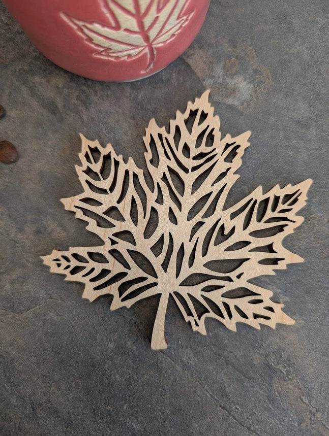 Assorted Hand Carved Maple Leaf Coaster - Set of 4