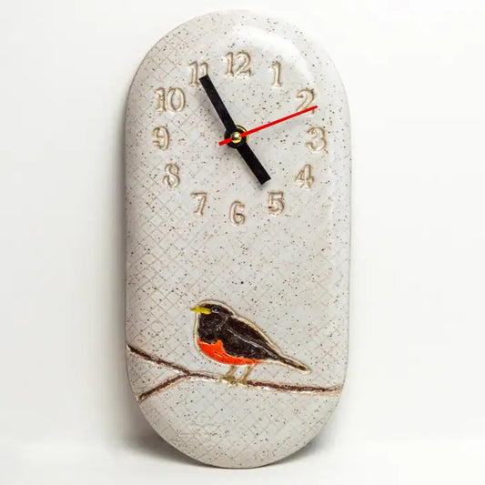 Handmade Robin Pattern Ceramic White Wall Clock