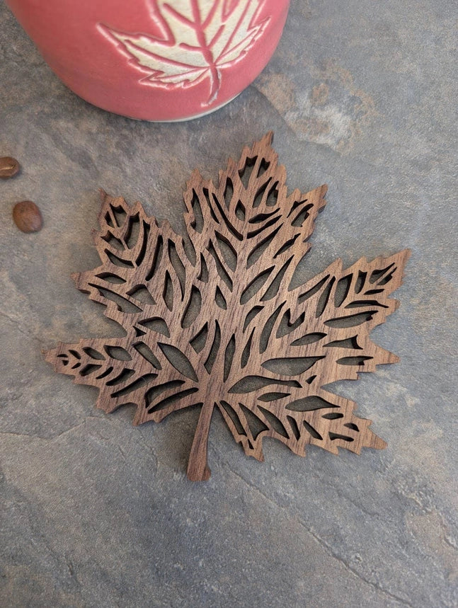 Assorted Hand Carved Maple Leaf Coaster - Set of 4