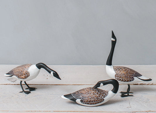 Hand Carved Mini Canadian Goose - Set of 3