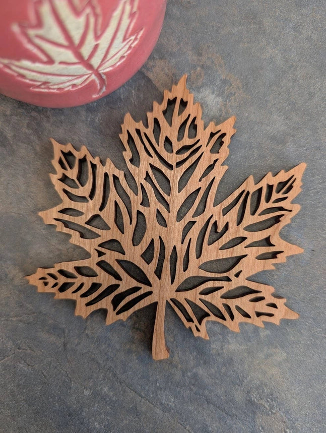 Assorted Hand Carved Maple Leaf Coaster - Set of 4