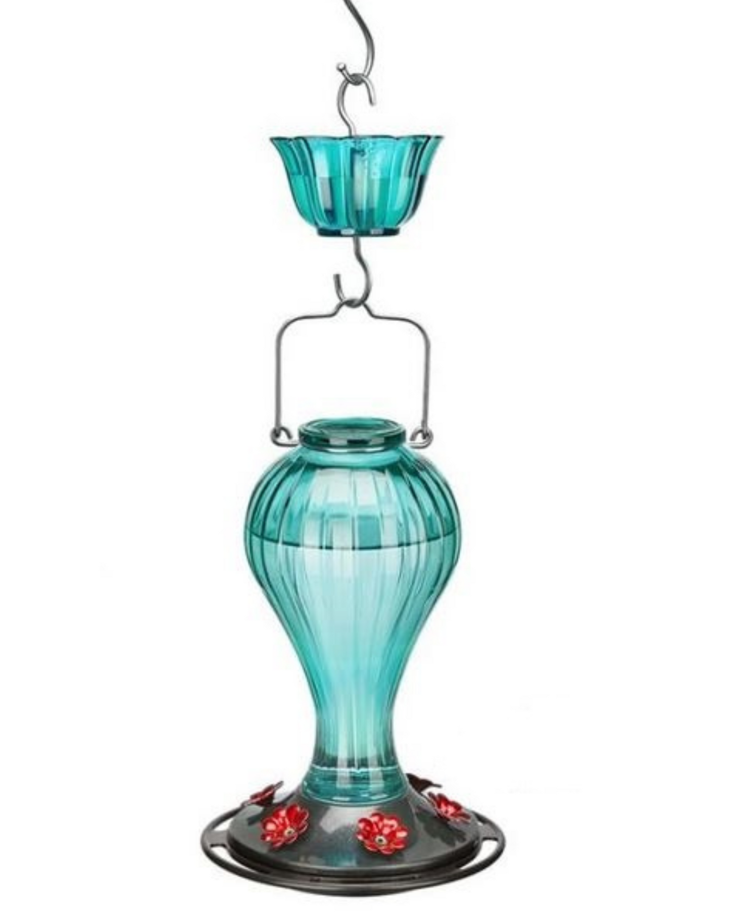Turquoise Glass Hummingbird Feeder