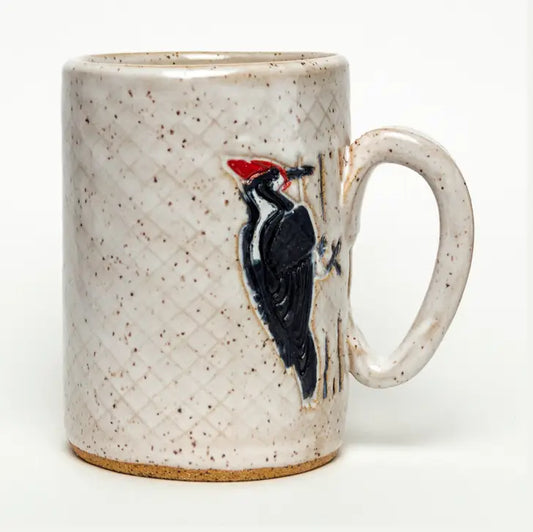 Woodpecker Pattern Handmade Ceramic Mug - 14 oz